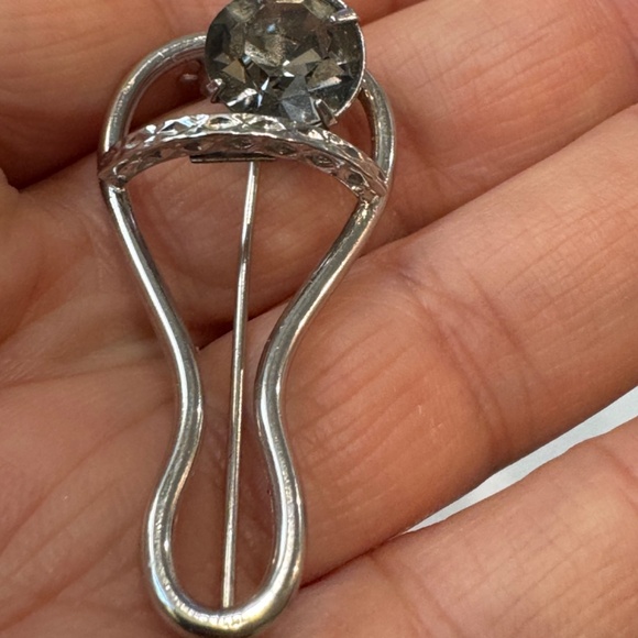 Vintage Brooch Bond Boyd Sterling Smoky Grey Rhinestone Round 60's Pin - Picture 4 of 10